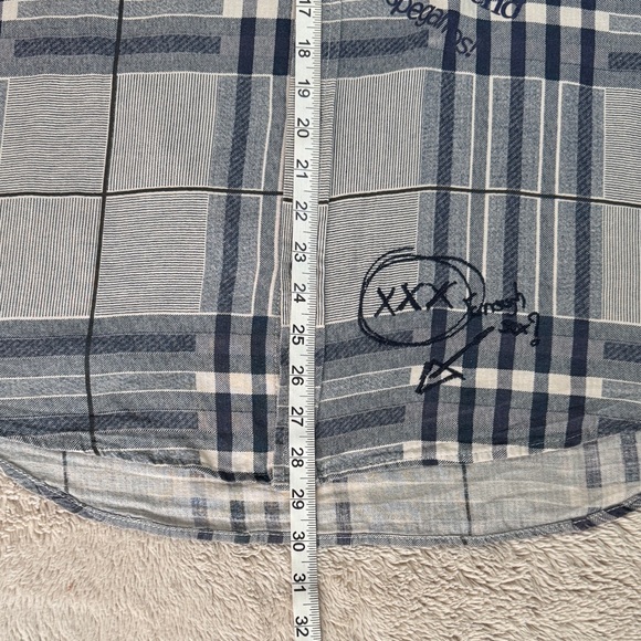 Desigual Rainbow Grey Plaid Patchwork Button-Down Shirt Graffiti Accents sz XL - Picture 7 of 13
